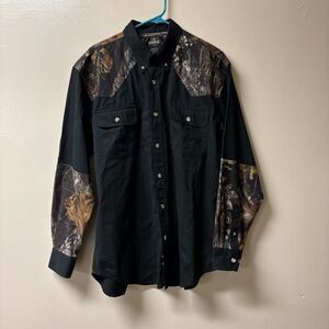 RedHead Mens Black Camoflauge Button Down Long Sleeve Hunting Shirt Size Large